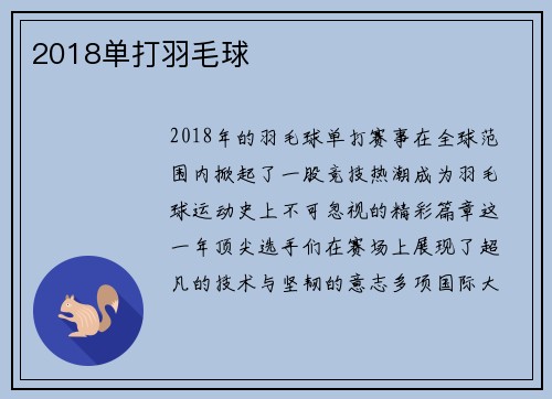 2018单打羽毛球