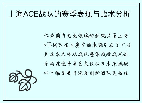 上海ACE战队的赛季表现与战术分析